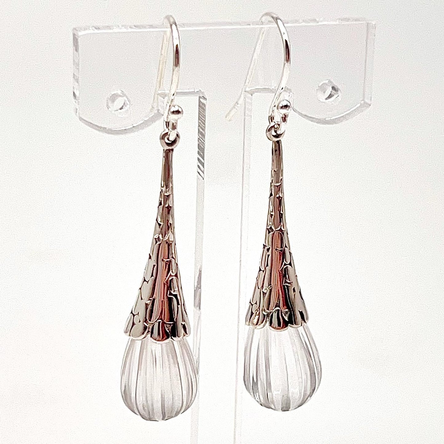 Retro Wind . Quartz drop dangle Earrings in Pumpkin shape in Silver 925
