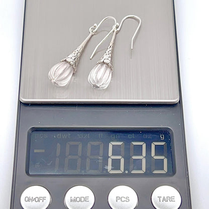 Retro Wind . Quartz drop dangle Earrings in Pumpkin shape in Silver 925