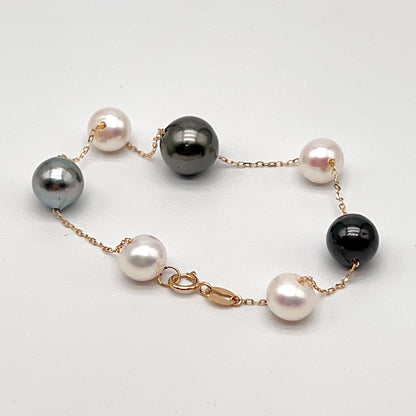 Star Light . Bracelet Tahitian and Freshwater Pearl in Gold 18K