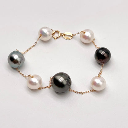 Star Light . Bracelet Tahitian and Freshwater Pearl in Gold 18K