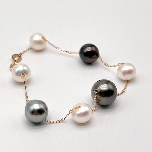 Star Light . Bracelet Tahitian and Freshwater Pearl in Gold 18K