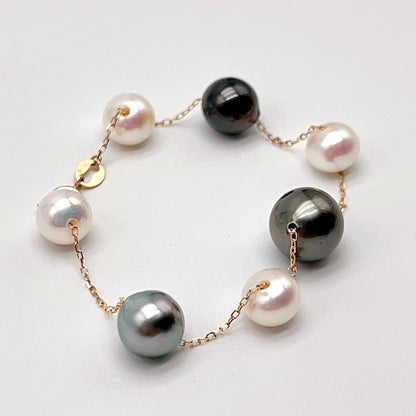 Star Light . Bracelet Tahitian and Freshwater Pearl in Gold 18K