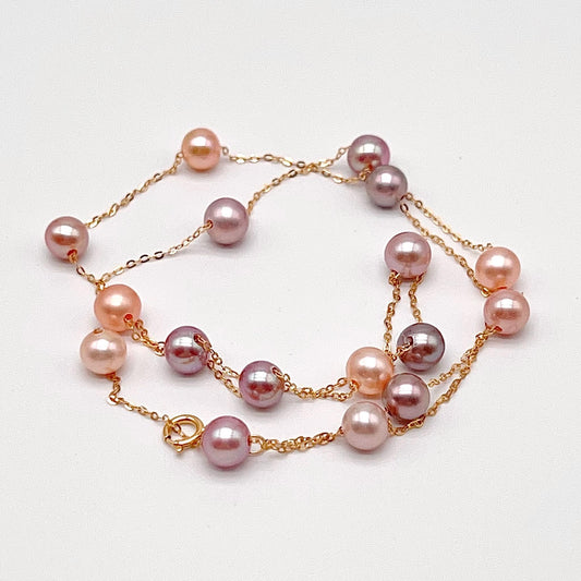 Star Light . Multi-color Freshwater Pearl Necklace in Gold 18K