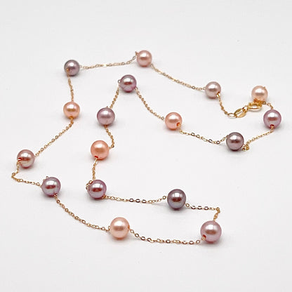 Star Light . Multi-color Freshwater Pearl Necklace in Gold 18K