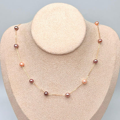 Star Light . Multi-color Freshwater Pearl Necklace in Gold 18K
