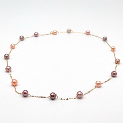 Star Light . Multi-color Freshwater Pearl Necklace in Gold 18K