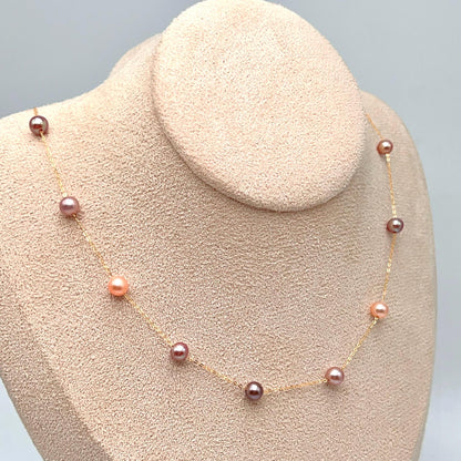 Star Light . Multi-color Freshwater Pearl Necklace in Gold 18K