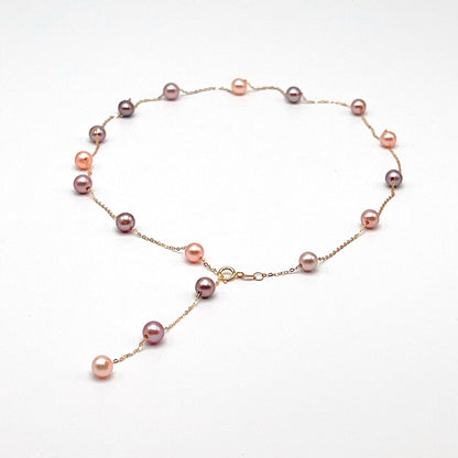 Star Light . Multi-color Freshwater Pearl Necklace in Gold 18K