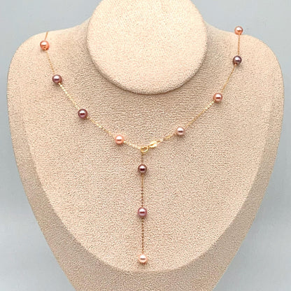 Star Light . Multi-color Freshwater Pearl Necklace in Gold 18K