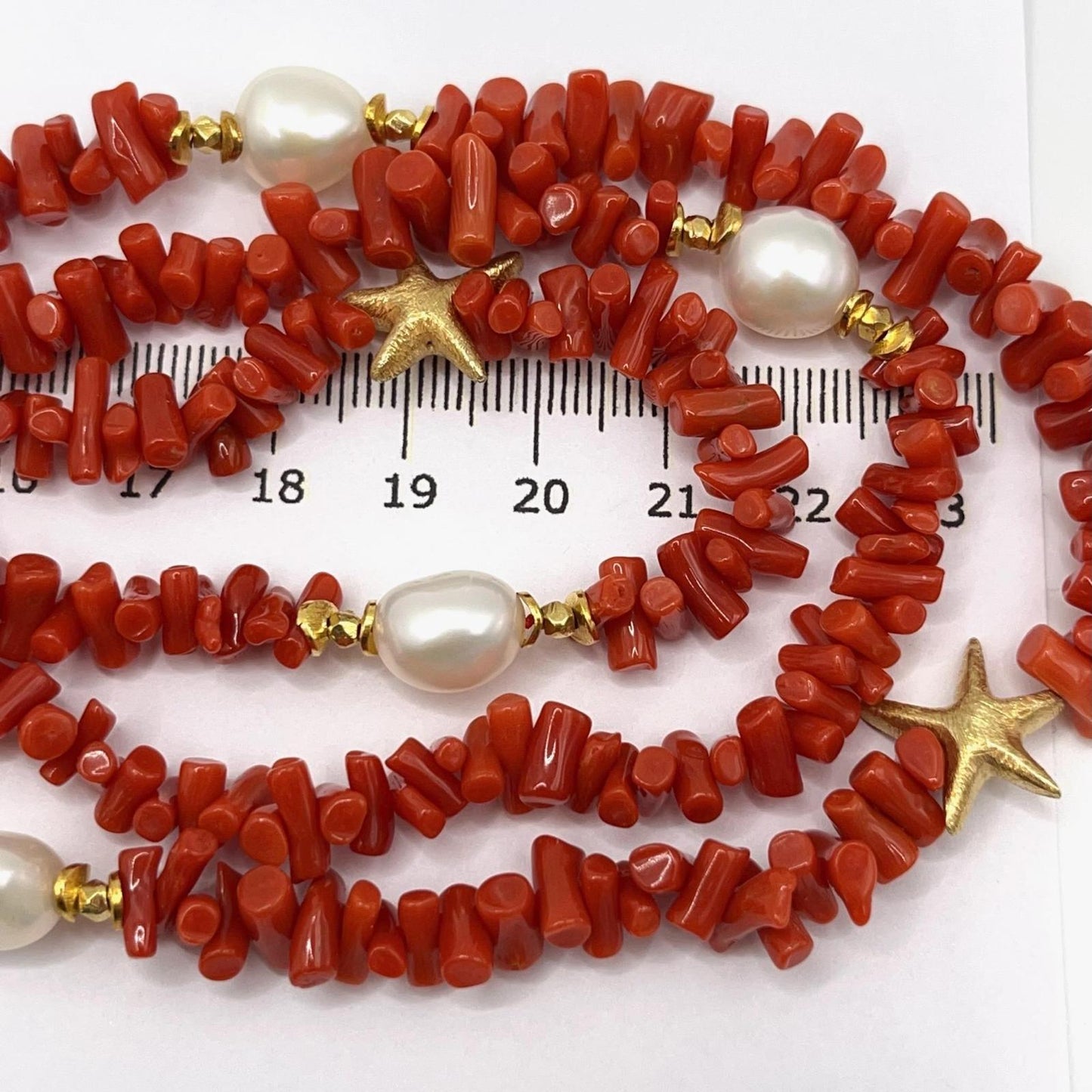 Italian Artisan Collection. Coral & Pearl Necklace in Silver 925 With Sea-Inspired Elements