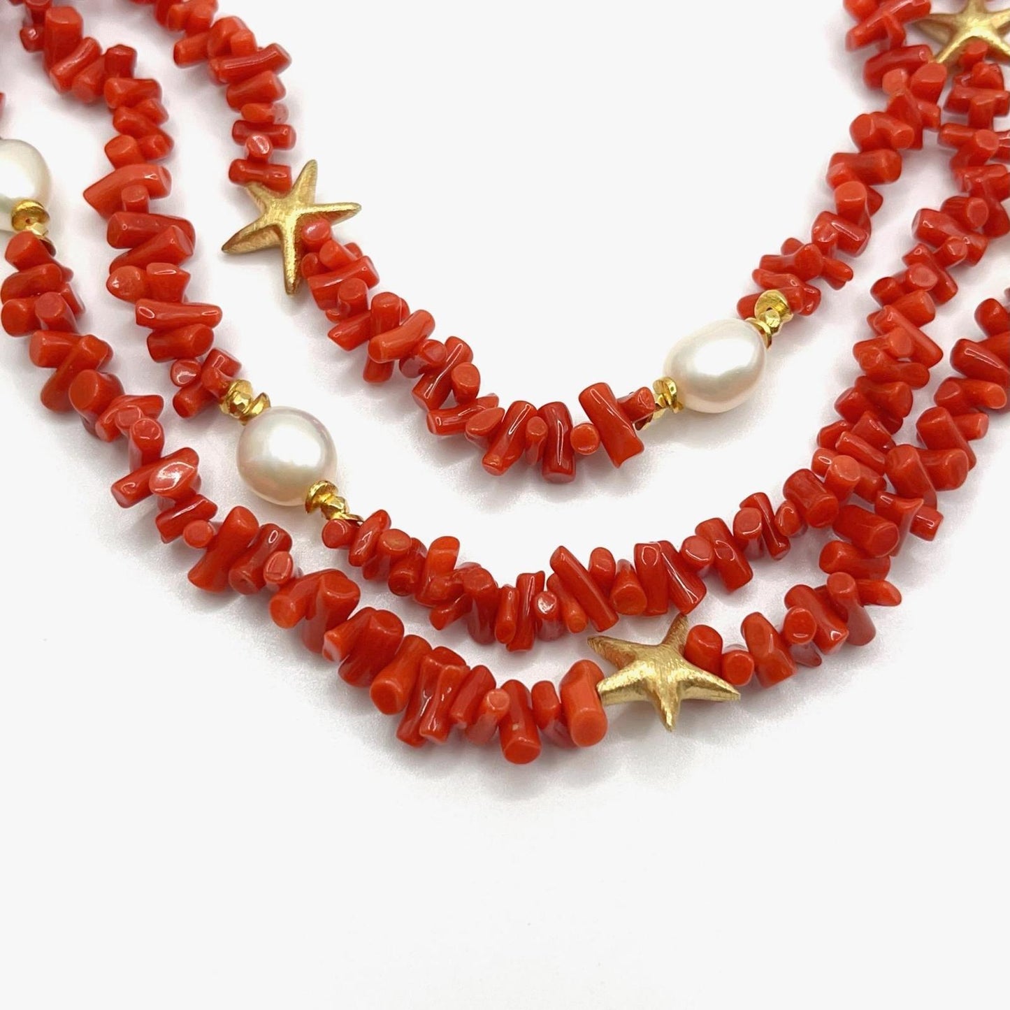 Italian Artisan Collection. Coral & Pearl Necklace in Silver 925 With Sea-Inspired Elements