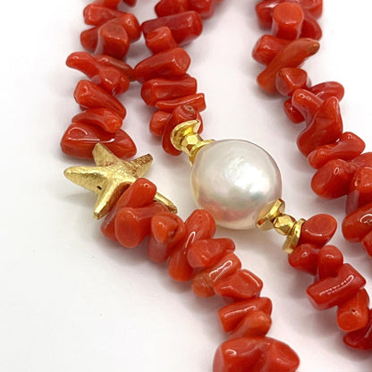 Italian Artisan Collection. Coral & Pearl Bracelet in Silver 925 With Sea-Inspired Elements