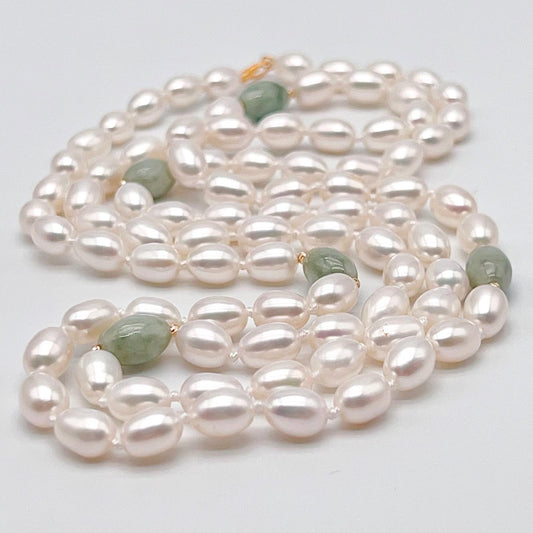Forever Elegance. 2 Way Wearing Pearl & Burma Jadeite Necklace/Bracelet In Gold 18K