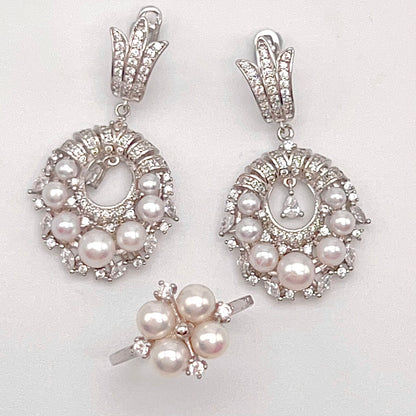 Antique Impression. Pearl Earring & Ring Set in Silver 925