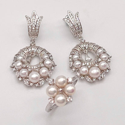 Antique Impression. Pearl Earring & Ring Set in Silver 925