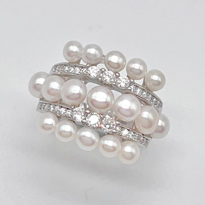 Antique Impression . Multi-pearl Ring in Silver 925 . 3 Line Button