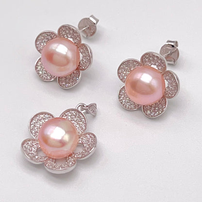 Modern Collection. Earring and Necklace of Pearl set in Silver 925. Azalea Set | Orange