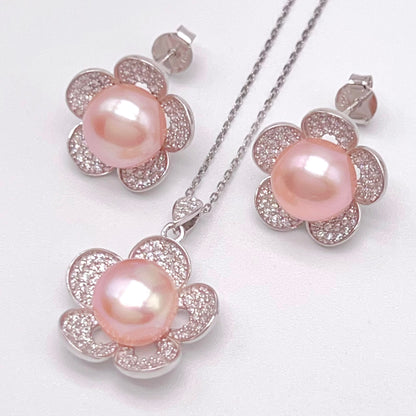 Modern Collection. Earring and Necklace of Pearl set in Silver 925. Azalea Set | Orange