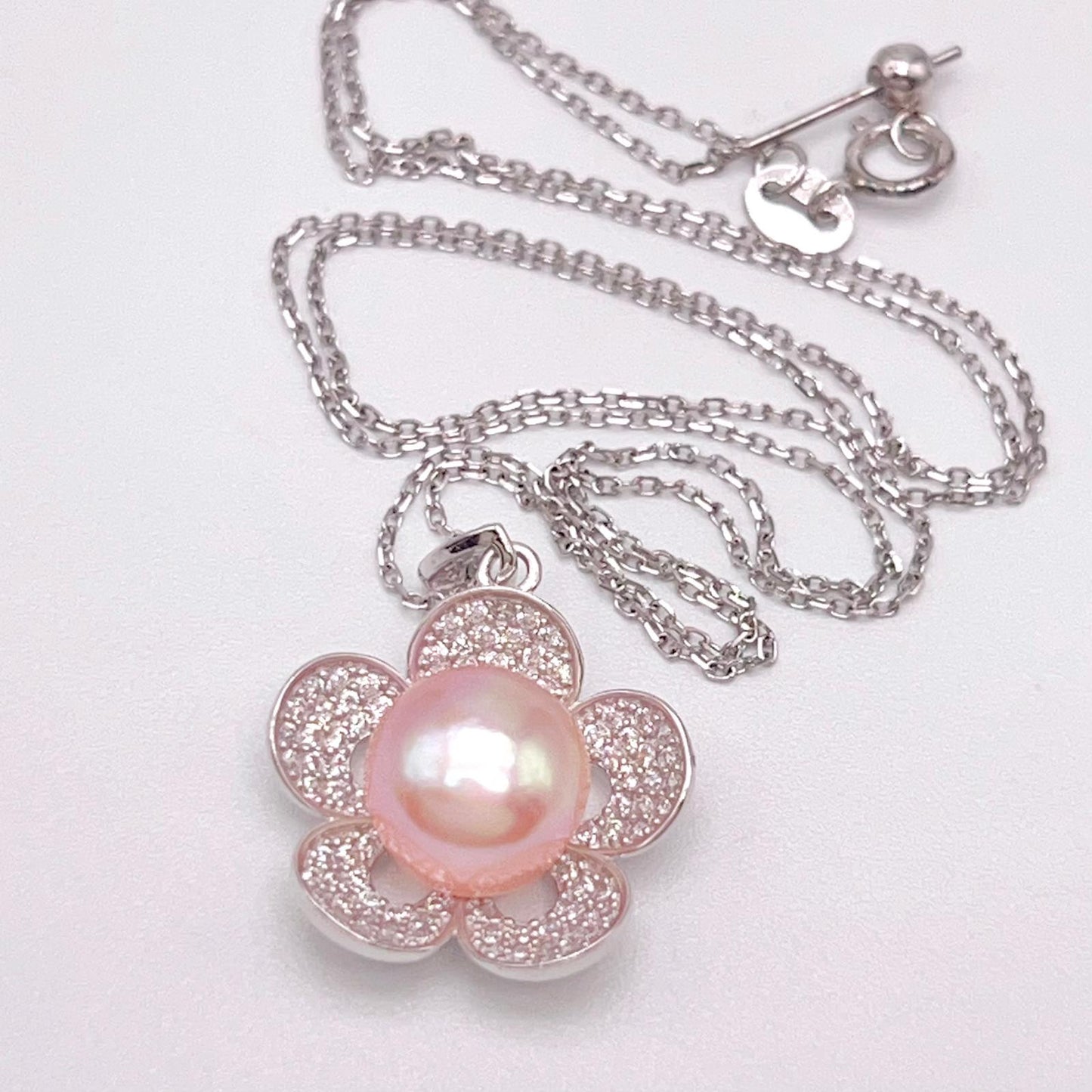 Modern Collection. Earring and Necklace of Pearl set in Silver 925. Azalea Set | Orange
