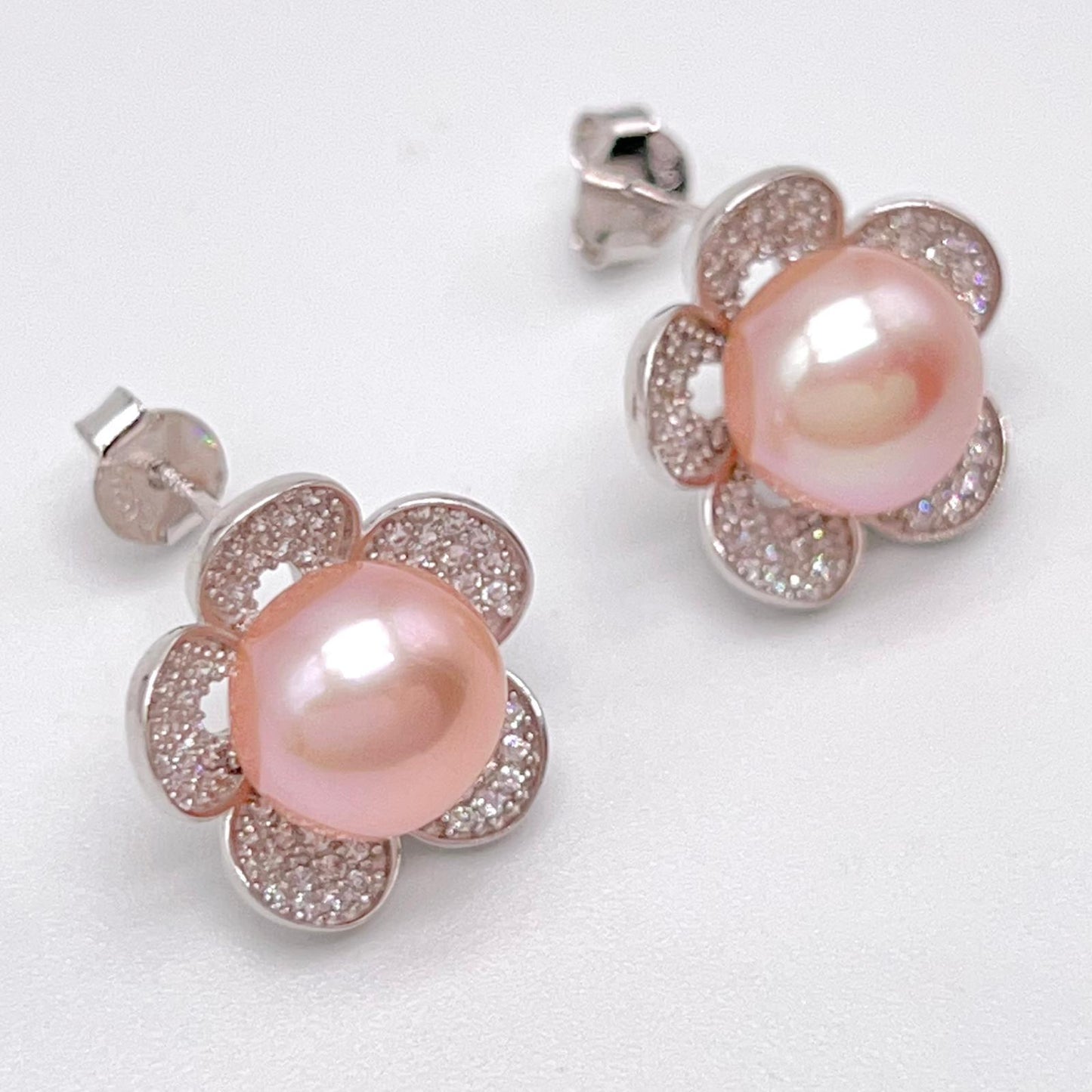 Modern Collection. Earring and Necklace of Pearl set in Silver 925. Azalea Set | Orange
