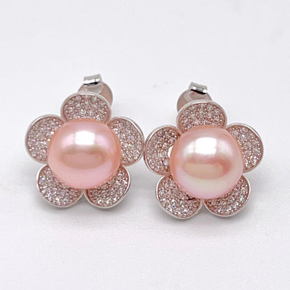Modern Collection. Earring and Necklace of Pearl set in Silver 925. Azalea Set | Orange
