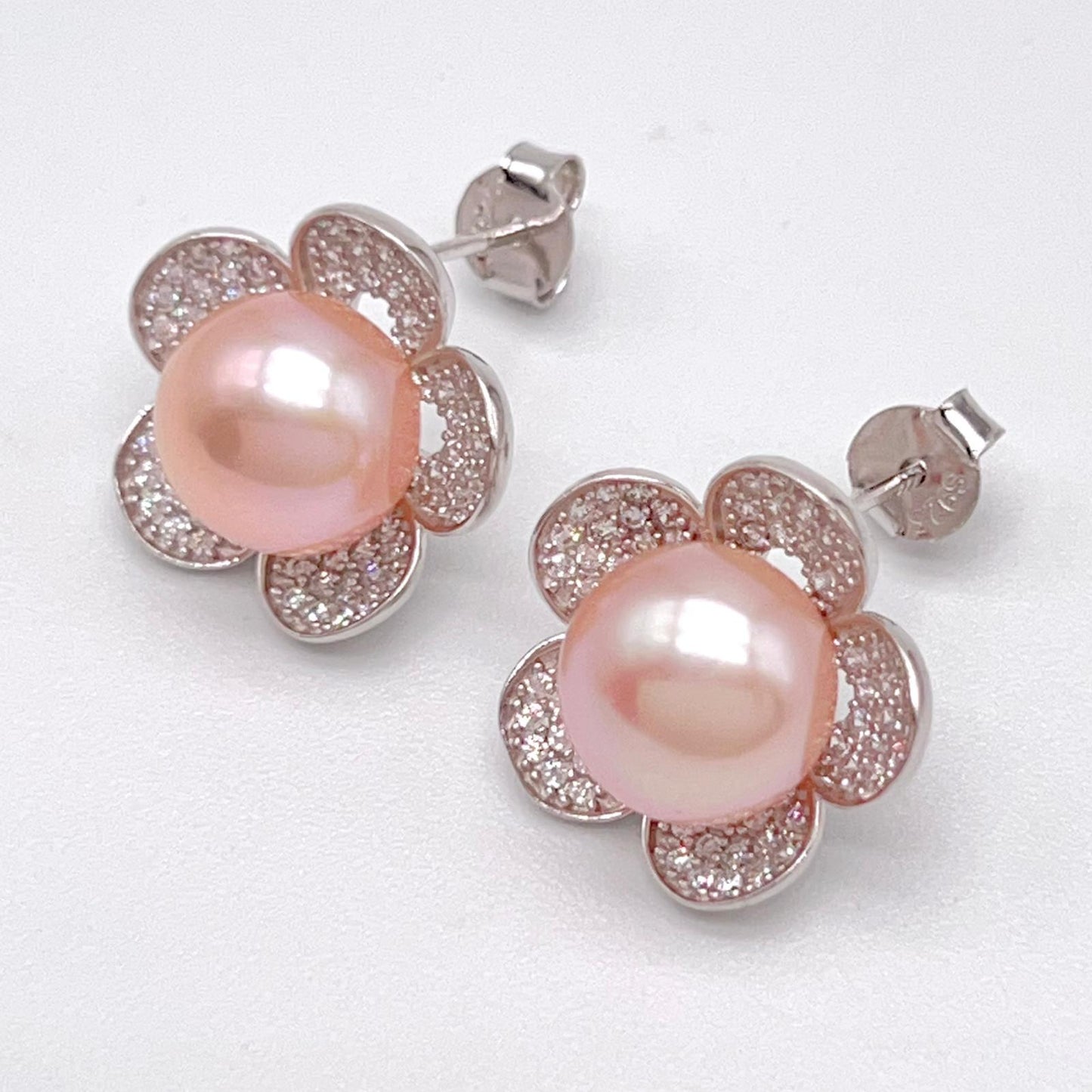 Modern Collection. Earring and Necklace of Pearl set in Silver 925. Azalea Set | Orange