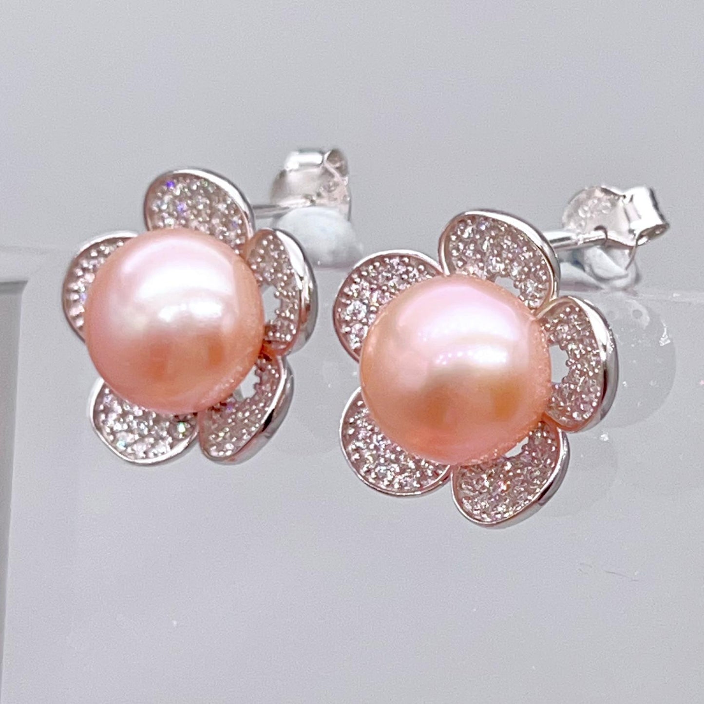 Modern Collection. Earring and Necklace of Pearl set in Silver 925. Azalea Set | Orange