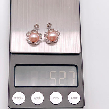 Modern Collection. Earring and Necklace of Pearl set in Silver 925. Azalea Set | Orange