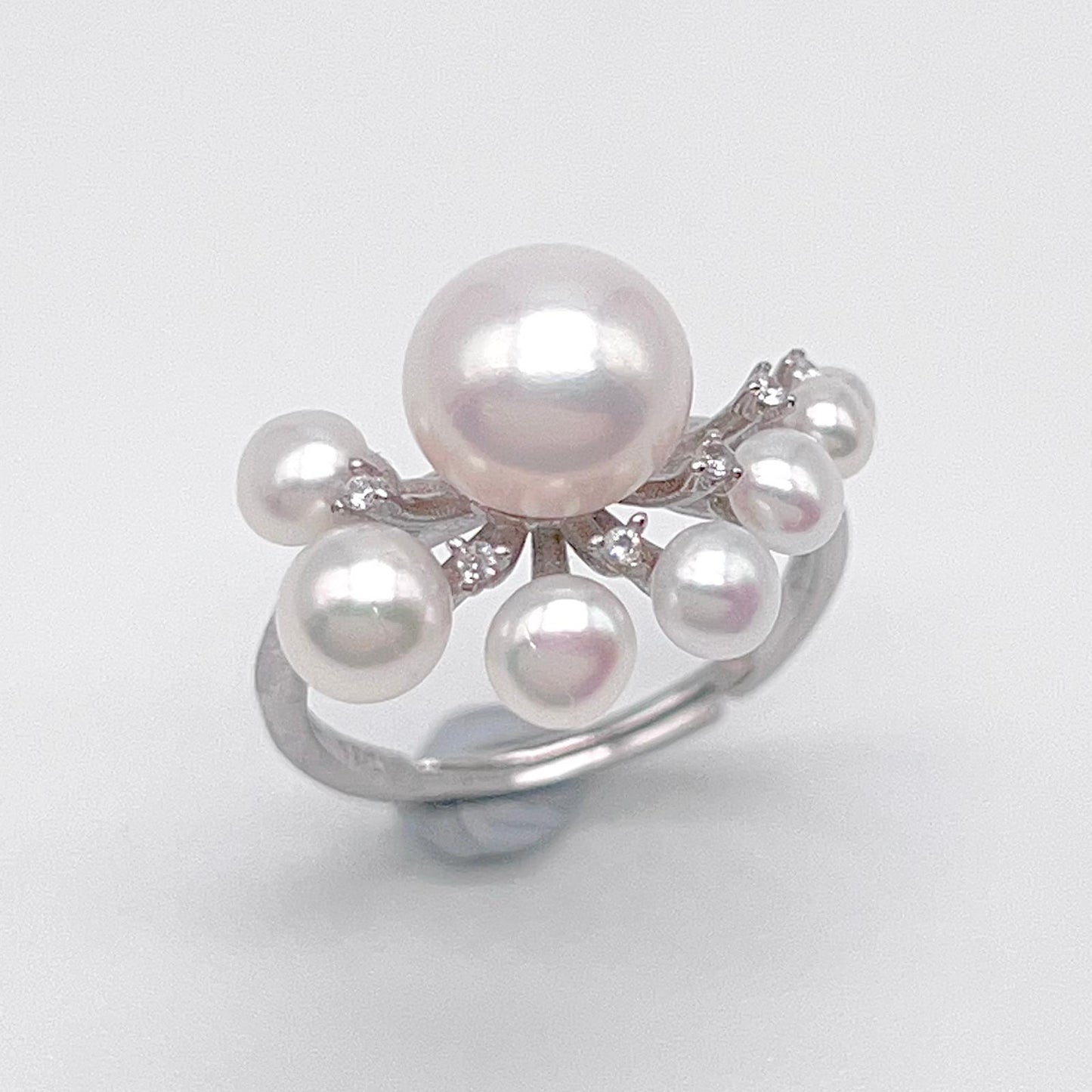 Antique Impression . Multi-pearl Ring & Earring Set in Silver 925 . Button & Lash