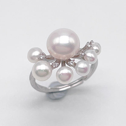 Antique Impression . Multi-pearl Ring & Earring Set in Silver 925 . Button & Lash