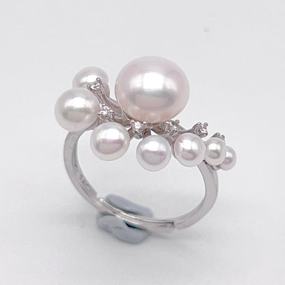 Antique Impression . Multi-pearl Ring & Earring Set in Silver 925 . Button & Lash