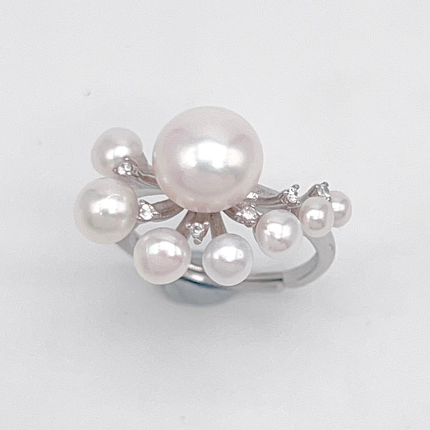 Antique Impression . Multi-pearl Ring & Earring Set in Silver 925 . Button & Lash