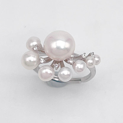 Antique Impression . Multi-pearl Ring & Earring Set in Silver 925 . Button & Lash