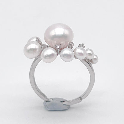 Antique Impression . Multi-pearl Ring & Earring Set in Silver 925 . Button & Lash