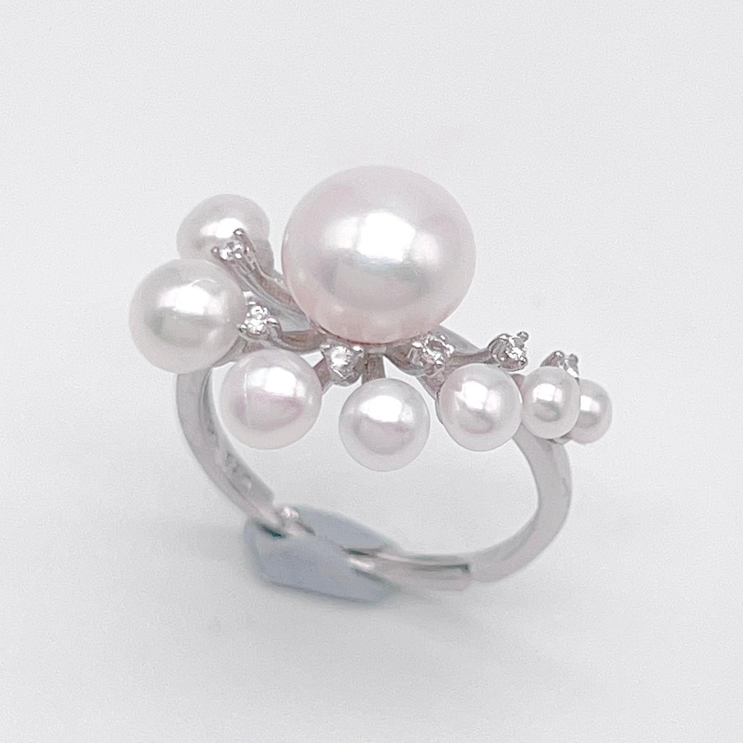 Antique Impression . Multi-pearl Ring & Earring Set in Silver 925 . Button & Lash
