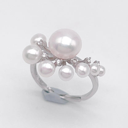 Antique Impression . Multi-pearl Ring & Earring Set in Silver 925 . Button & Lash