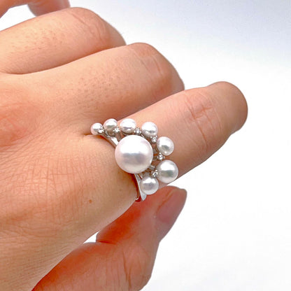 Antique Impression . Multi-pearl Ring & Earring Set in Silver 925 . Button & Lash