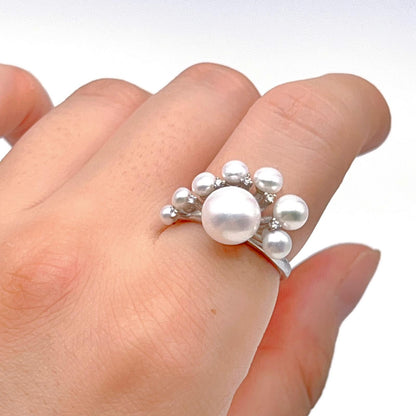 Antique Impression . Multi-pearl Ring & Earring Set in Silver 925 . Button & Lash