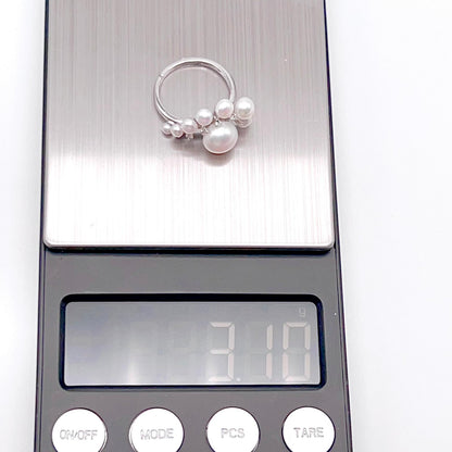 Antique Impression . Multi-pearl Ring & Earring Set in Silver 925 . Button & Lash