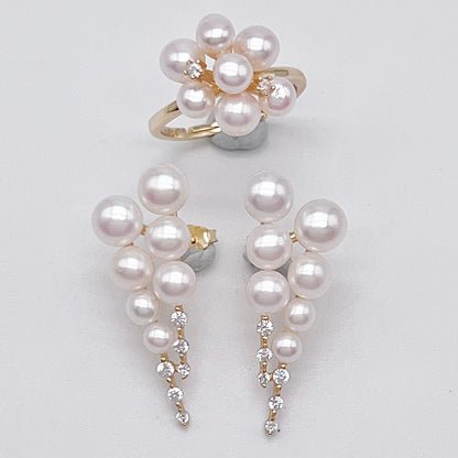 Antique Impression. Multi-pearl Ring & Earrings in Silver 925. Shooting Stars and Edelweiss
