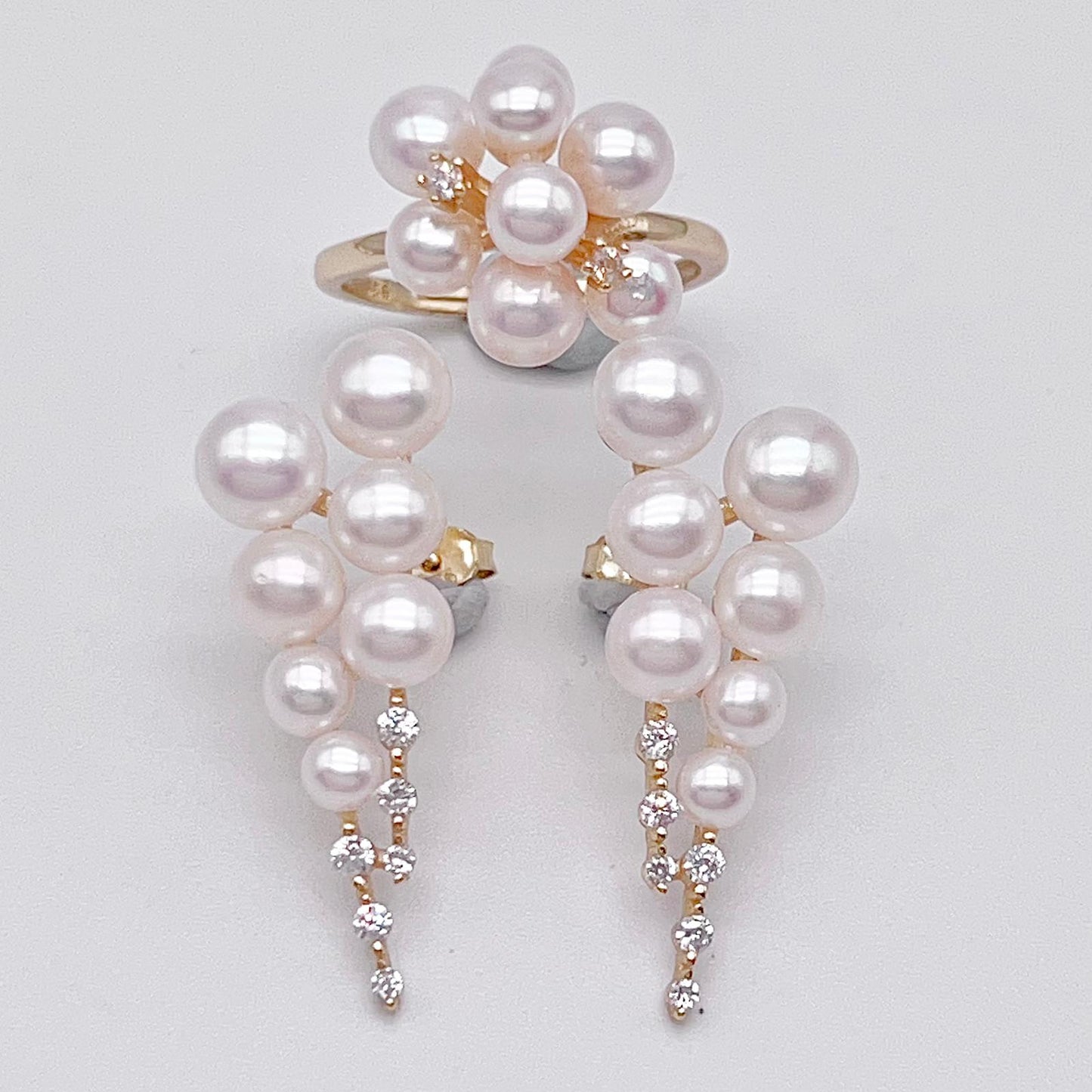 Antique Impression. Multi-pearl Ring & Earrings in Silver 925. Shooting Stars and Edelweiss