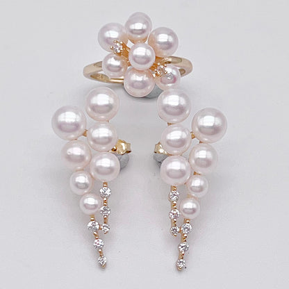 Antique Impression. Multi-pearl Ring & Earrings in Silver 925. Shooting Stars and Edelweiss
