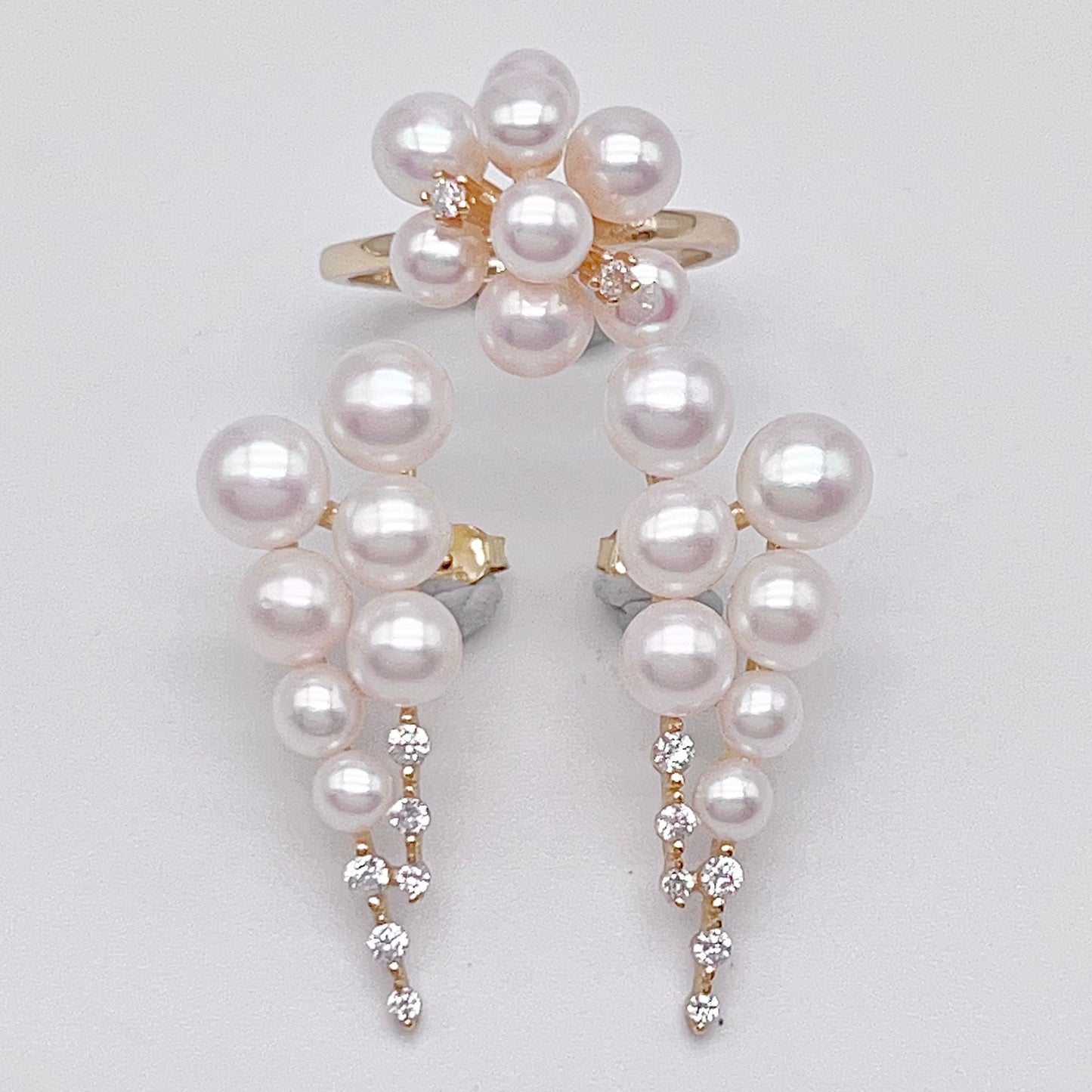 Antique Impression. Multi-pearl Ring & Earrings in Silver 925. Shooting Stars and Edelweiss