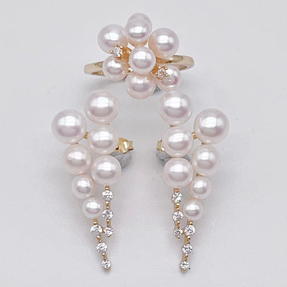 Antique Impression. Multi-pearl Ring & Earrings in Silver 925. Shooting Stars and Edelweiss