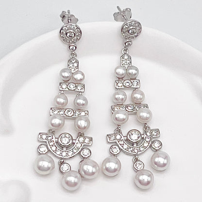 Antique Impression. Multi-pearl Earring in Silver 925. Edwardian Chandelier