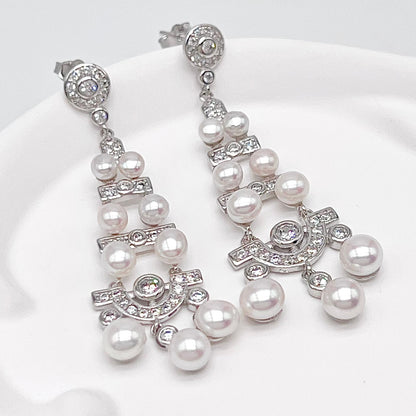 Antique Impression. Multi-pearl Earring in Silver 925. Edwardian Chandelier