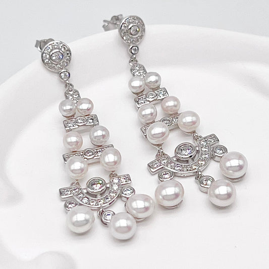 Antique Impression. Multi-pearl Earring in Silver 925. Edwardian Chandelier