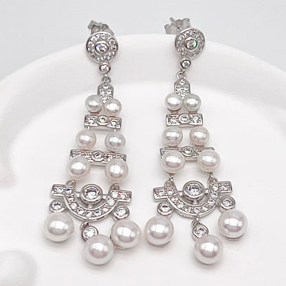 Antique Impression. Multi-pearl Earring in Silver 925. Edwardian Chandelier