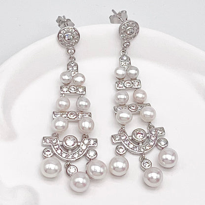 Antique Impression. Multi-pearl Earring in Silver 925. Edwardian Chandelier