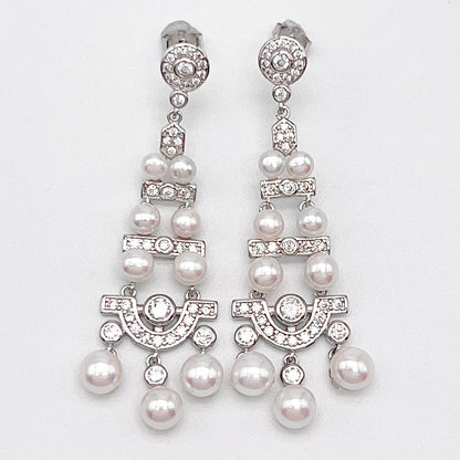 Antique Impression. Multi-pearl Earring in Silver 925. Edwardian Chandelier